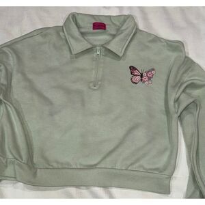 Nicola Bee Junior Crop Sweatshirt Polo 1/4 Zip New York Butterfly Print Green Sm